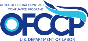 The Office of Federal Contract Compliance Programs logo in dark and light blue font