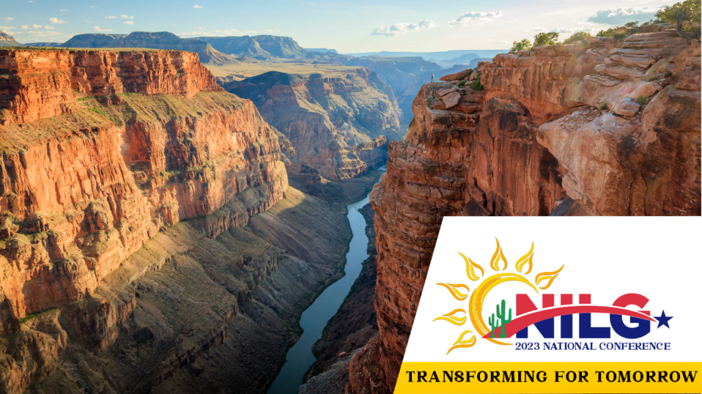 Photo of Grand Canyon in Arizona with NILG 2023 logo in bottom right hand corner.